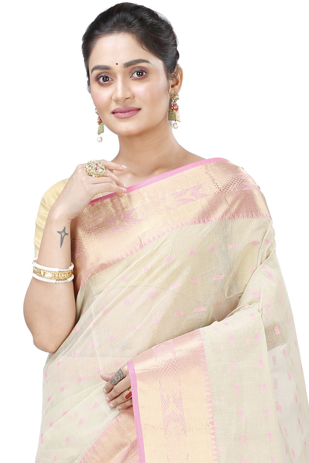 Cream Pure Cotton Griva Tant Saree (917)